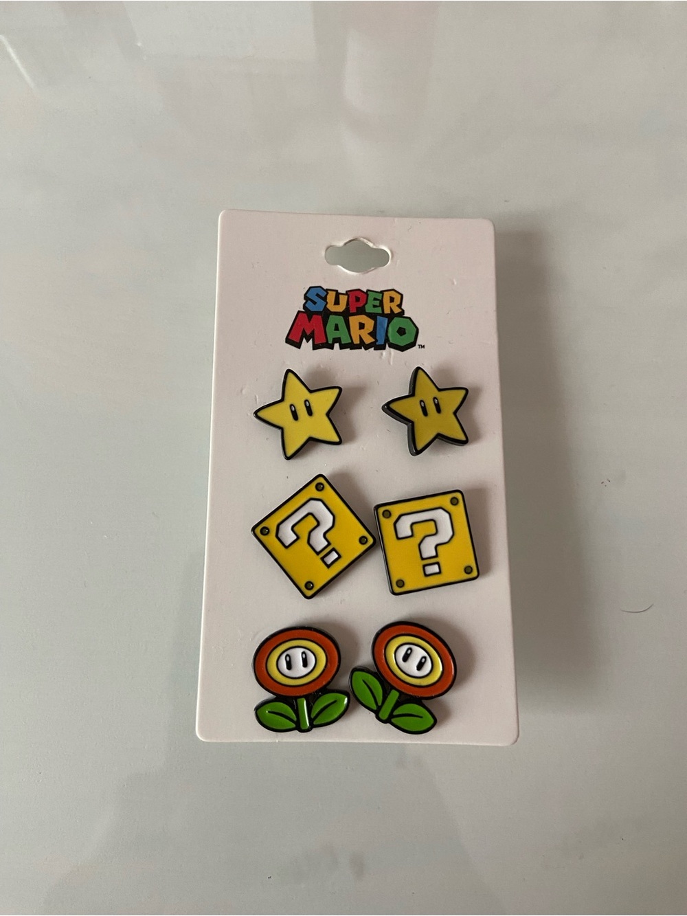 Nintendo Super Mario Brothers Stud Earrings Hot Topic NIP Star Flower Block